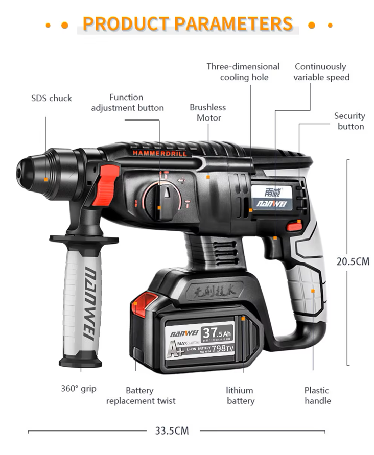 Hammer Drill + 2 Battery +1 Charge 21 V Power