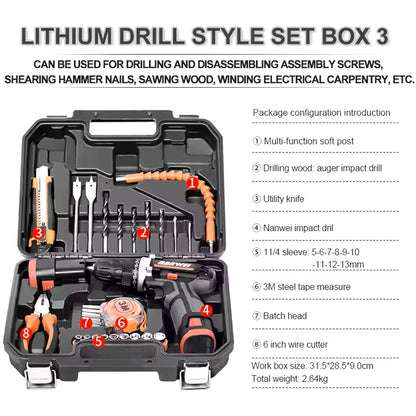 Home DIY lithium cordless drill set with plastic set